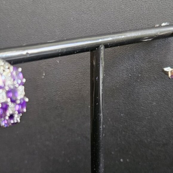 Vintage AVON Rhinestone and Amethyst Gemstone Small Stud Huggie Hoop Earrings - Picture 6 of 6